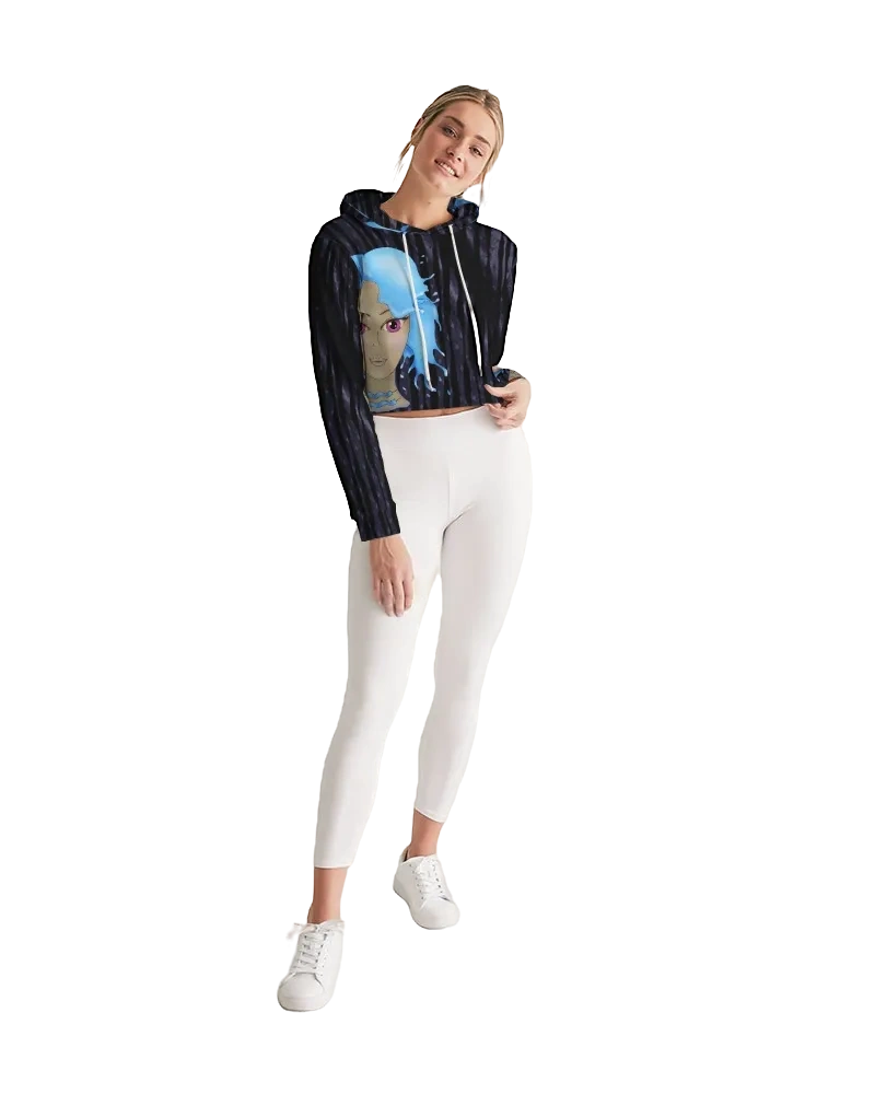 Cropped Hoodie for Aquarius Girls- Workout Cover Top. Streetwear. Gymwear Top- Cosmic Aqua. WickedYo.